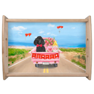 Poodle Dog Valentine's Day Truck Hearts  Serving Tray