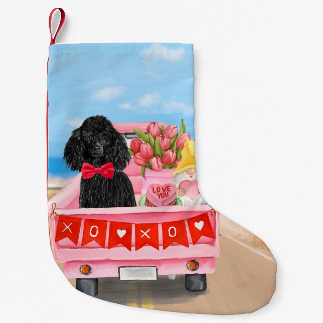 Poodle Dog Valentine's Day Truck Hearts Small Christmas Stocking (Front)