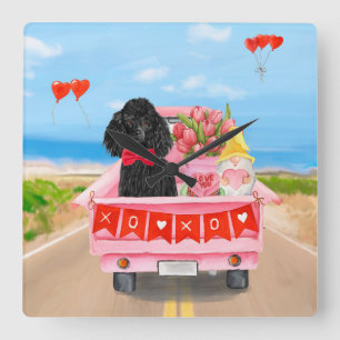 Poodle Dog Valentine's Day Truck Hearts Square Wall Clock