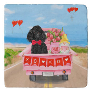 Poodle Dog Valentine's Day Truck Hearts Trivet