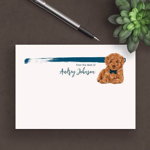 Poodle Dog with Blue Bow_Tie Painting Note