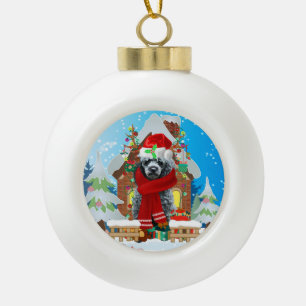 Poodle dog with Christmas gifts Ceramic Ball Christmas Ornament