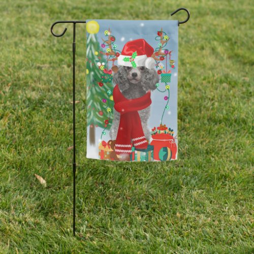 Poodle dog with Christmas gifts    Garden Flag