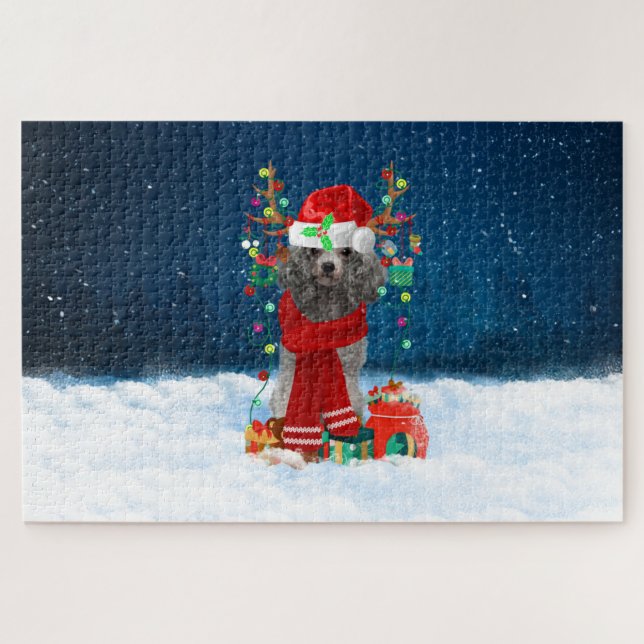 Poodle dog with Christmas gifts Jigsaw Puzzle (Horizontal)