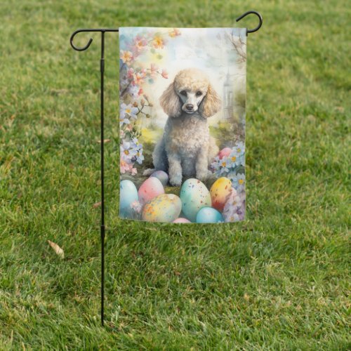 Poodle Dog with Easter Eggs Holiday Garden Flag