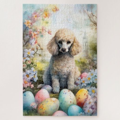 Poodle Dog with Easter Eggs Holiday Jigsaw Puzzle
