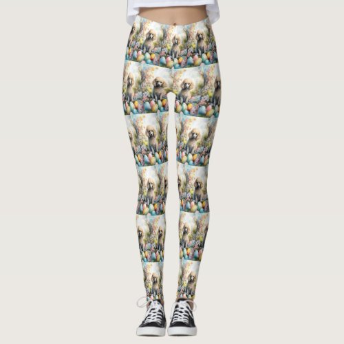 Poodle Dog with Easter Eggs Holiday Leggings