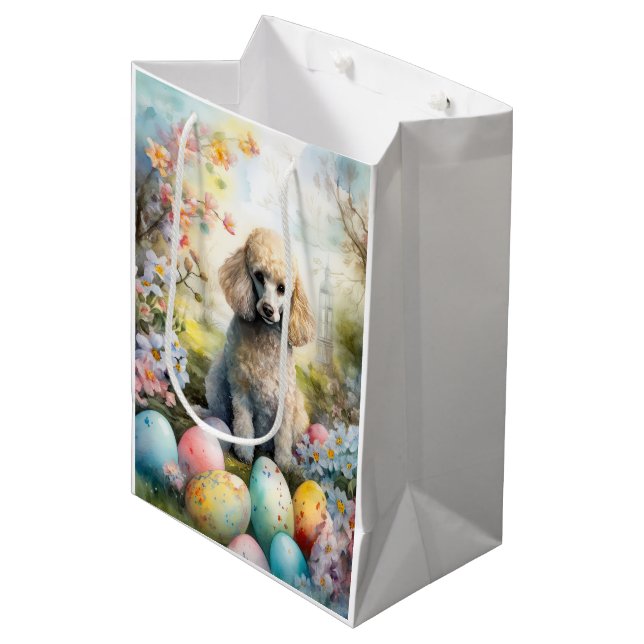 Poodle Dog with Easter Eggs Holiday Medium Gift Bag (Front Angled)