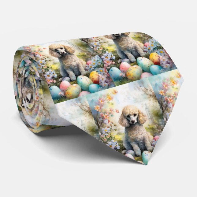 Poodle Dog with Easter Eggs Holiday Neck Tie (Rolled)