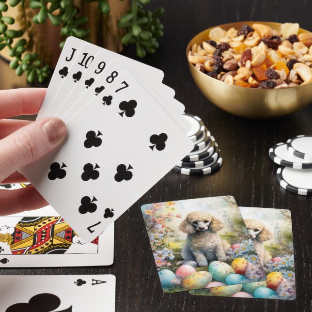 Poodle Dog with Easter Eggs Holiday Poker Cards (In Situ)