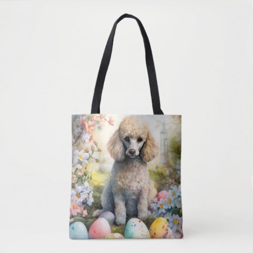 Poodle Dog with Easter Eggs Holiday Tote Bag
