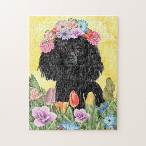 Poodle Dog with Flowers Spring Jigsaw Puzzle