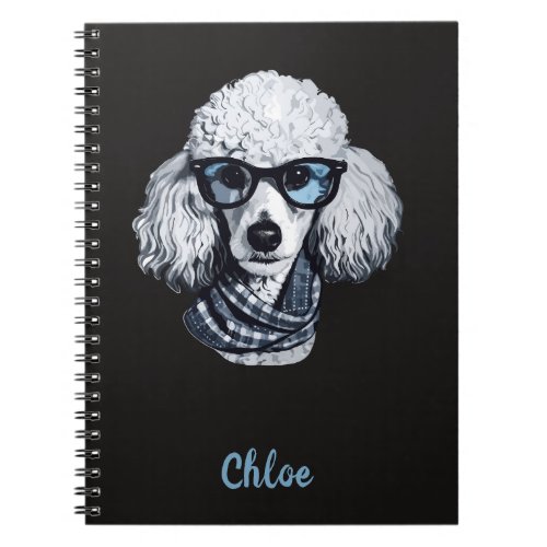 Poodle dog with glasses and scarf  notebook