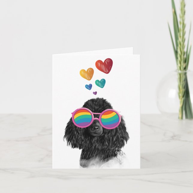 Poodle Dog with Hearts Valentine's Day  Card (Front)
