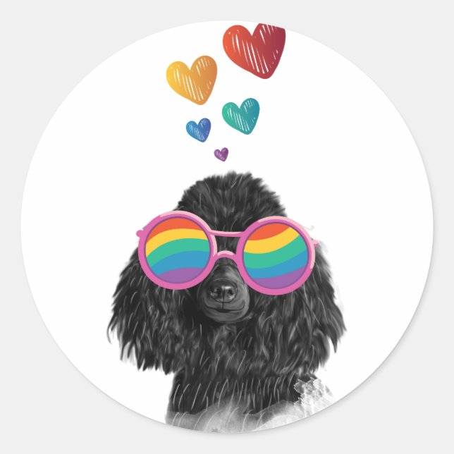 Poodle Dog with Hearts Valentine's Day  Classic Round Sticker (Front)