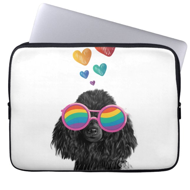 Poodle Dog with Hearts Valentine's Day Laptop Sleeve (Front)