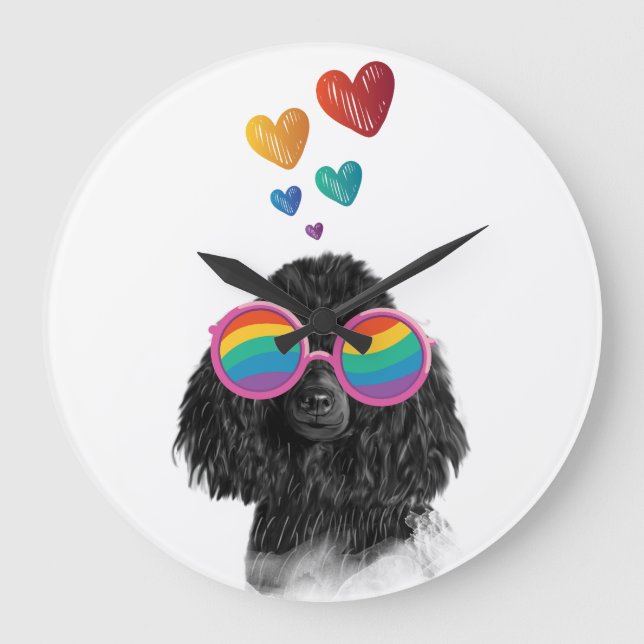 Poodle Dog with Hearts Valentine's Day Large Clock (Front)