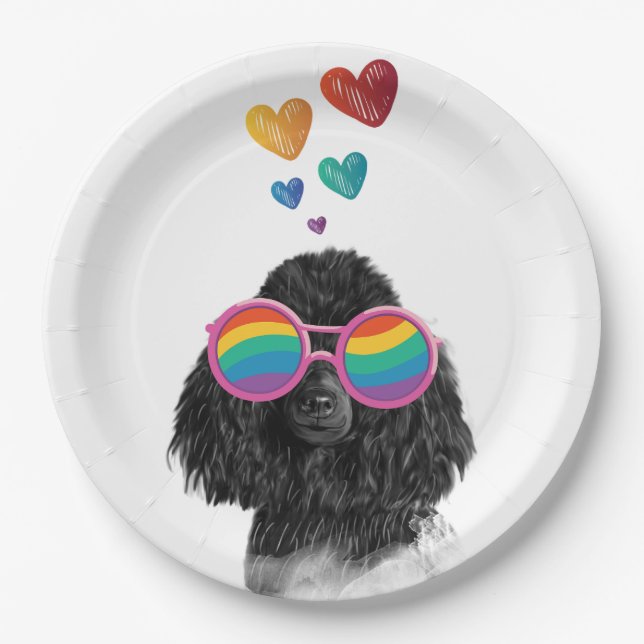 Poodle Dog with Hearts Valentine's Day Paper Plates (Front)
