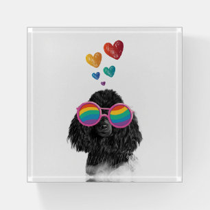 Poodle Dog with Hearts Valentine's Day Paperweight