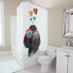 Poodle Dog with Hearts Valentine's Day Shower Curtain