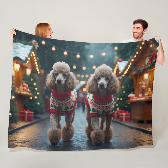 Poodle Dogs Christmas Snow Holiday  Fleece Blanket (In Situ)