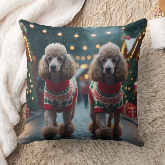 Poodle Dogs Christmas Snow Holiday  Throw Pillow (Blanket)