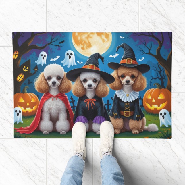 Poodle Dogs Pumpkin Halloween Funny Doormat (Indoor)