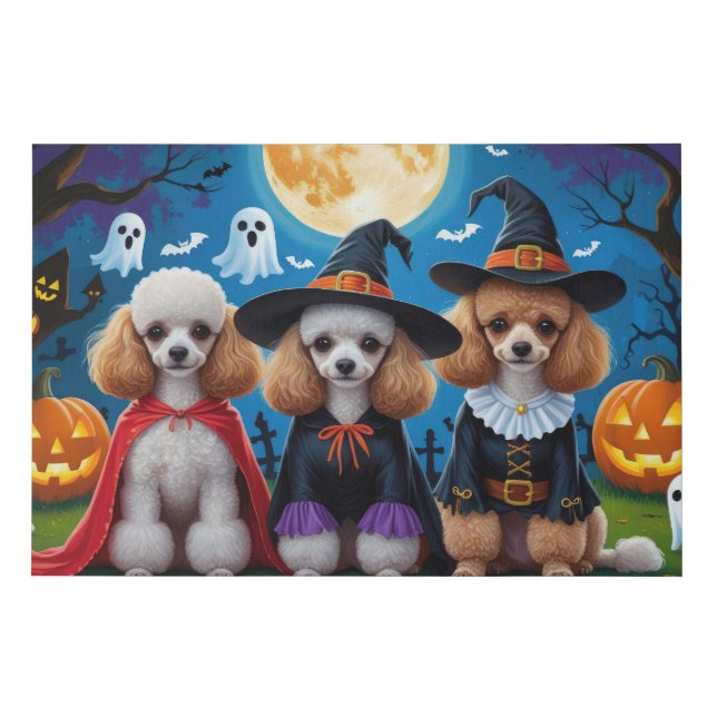 Poodle Dogs Pumpkin Halloween Funny Faux Canvas Print (Front)