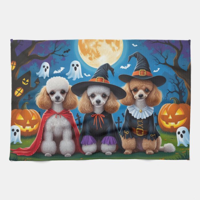 Poodle Dogs Pumpkin Halloween Funny Kitchen Towel (Horizontal)