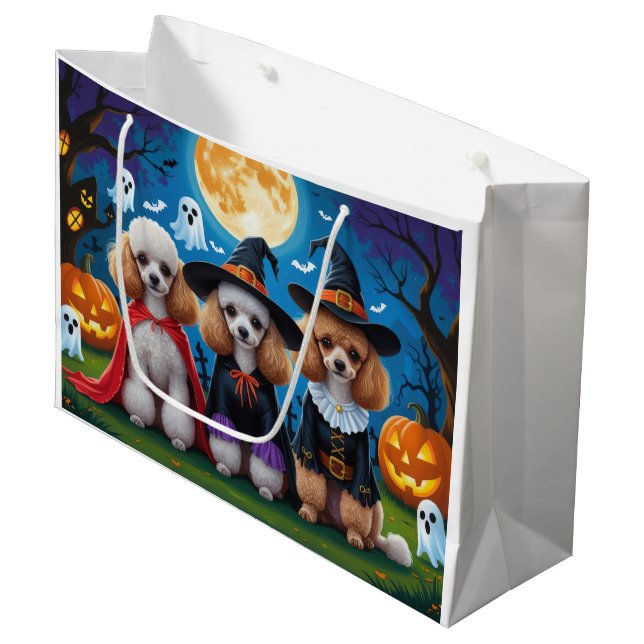 Poodle Dogs Pumpkin Halloween Funny Large Gift Bag (Front Angled)