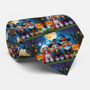 Poodle Dogs Pumpkin Halloween Funny Neck Tie