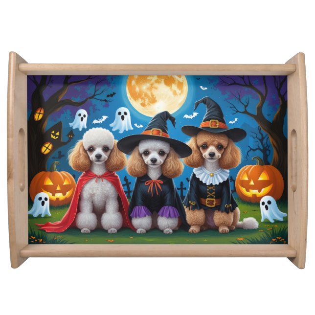 Poodle Dogs Pumpkin Halloween Funny Serving Tray (Front)