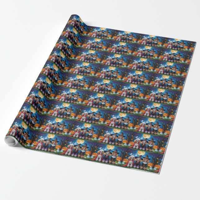 Poodle Dogs Pumpkin Halloween Funny Wrapping Paper (Unrolled)