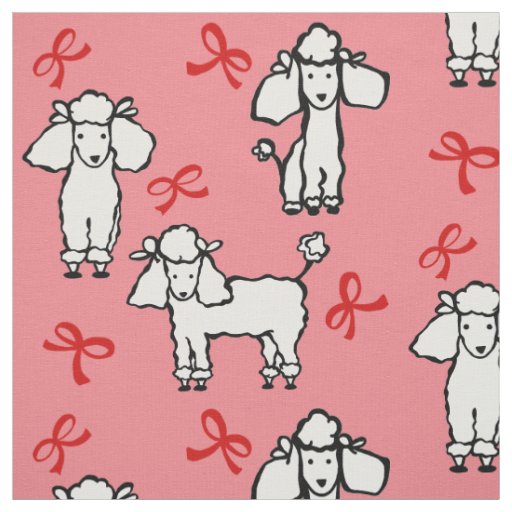 Poodle Dogs Red Bow Pink Fabric