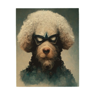 Poodle Dressed As Superhero Dog Wood Wall Art