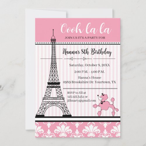 Poodle &amp; Eiffel Tower Theme Birthday Invitation