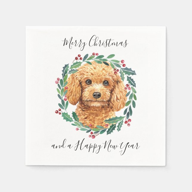 Poodle Elegant Dog Wreath Merry Christmas Napkins (Front)