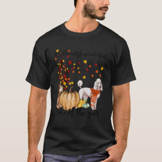 Poodle Fall Pumpkins Autumn Leaf Tree T-Shirt