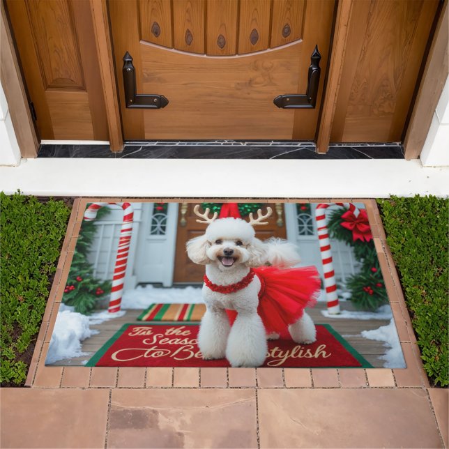 Poodle Festive Holiday Christmas  Doormat (Outdoor)