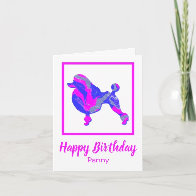Poodle French Pink & Blue Silhouette Dog Funny Card (Front)
