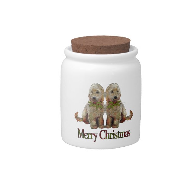 Poodle, Golden Doodle Couple Christmas: Art Candy Jar (Front)