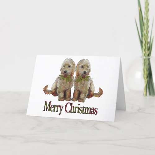 Poodle Golden Doodle Couple Christmas Art Holiday Card