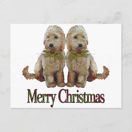 Poodle Golden Doodle Couple Christmas Art Holiday Postcard