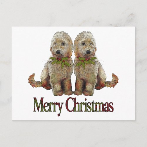 Poodle Golden Doodle Couple Christmas Art Holiday Postcard