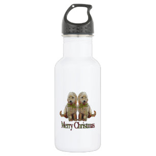 Poodle, Golden Doodle Couple Christmas: Art Water Bottle