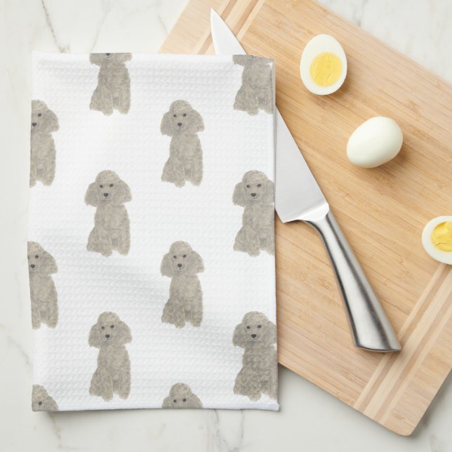 Poodle (Grey Silver) Kitchen Towel (Quarter Fold)