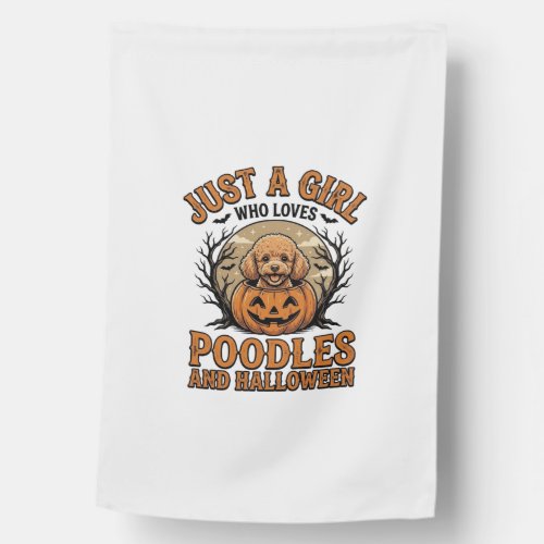 Poodle Halloween Girl Vintage Pumpkin Dog Shirt De House Flag