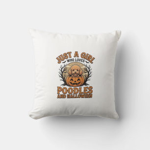 Poodle Halloween Girl Vintage Pumpkin Dog Shirt De Throw Pillow
