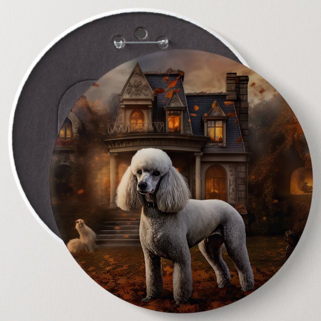 Poodle Halloween Scary Button (Front & Back)