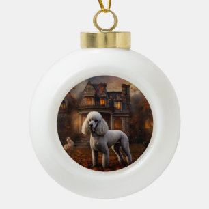 Poodle Halloween Scary Ceramic Ball Christmas Ornament